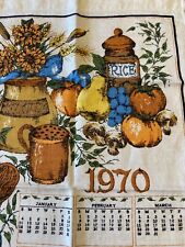 Vtg 1970 Calendar Tea Towel Kitchen Wall Hanging Fruits Mushroom Rice Grannycore picture
