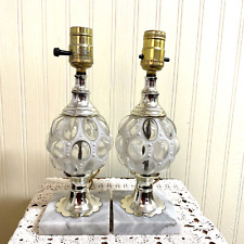 Pair ~ Vintage 1940's Style  Lamps ~ Bubble Glass - Marble Base - GD - Italy picture