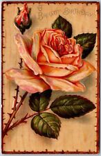 A Birthday Greetings, Beautiful Orange Rose Flower, Friendship, Vintage Postcard picture