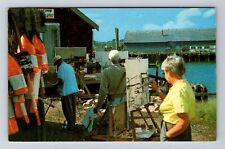 Cape Ann MA-Massachusetts Artist At Work Gloucester Wharf Vintage Postcard picture