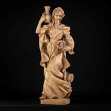 St Elizabeth of Hungary Wooden Sculpture | Vintage Saint Woodwork Statue 24.4” _ picture