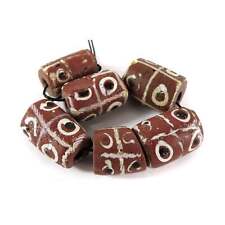 6 Tic Tac Toe Venetian Trade Beads Brick Red Africa picture