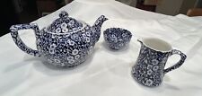 Stunning Blue Calico Burleigh 3-Piece Tea Set, reknown Staffordshire pottery picture