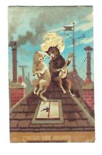 c1890 Victorian Trade Card Fantasy Cats Playing Mandolin, Gold Moon picture