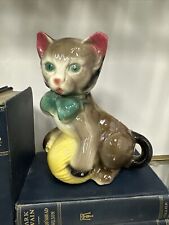 Vintage MCM Cat With Ball Of Yarn Ceramic Planter 8” X 6-1/2” picture