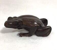Unique Vintage Carved Ebony Wood Stylized Frog Figure Figurine Detailed 5” picture