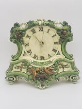 Vintage Arnel's Mantel Clock Hand Painted Floral - Gold Birds, Green White picture