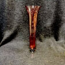 Vintage Cranberry Glass Bud Vase Etched Flowers 9.5 Inches Tall Excellent picture
