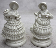 Vintage Beautiful Porcelain 2 women Figurines White 9 inches Tall RARE picture