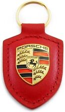 Porsche Crest Red Leather Keychain with a Timeless Logo - Key Fob picture