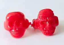 2 Vintage Plastic Halloween Rings Red Skull & Monster Novelty Toys Scary Jewelry picture