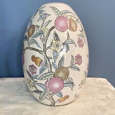 Vintage WBI 11”Porcelain Ceramic Egg Shaped Vase Hand painted Floral & Fruit picture