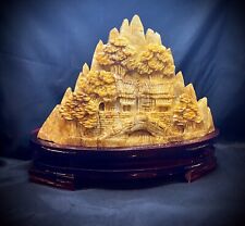 Intricate Jade Village Carving With custom Wood Base 5.2 Kg picture