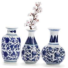  Small Blue and White Porcelain Vases Set of 3, 5 Inch Tall Mini Vintage Vase  picture