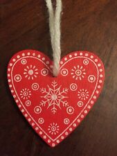 Wooden Heart Shaped Painted Christmas Ornament with Snowflakes Valentine Wedding picture