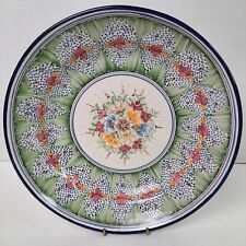 Hand Thrown Round Ceramic Hand Decorated Floral Design Pasta/Serving Bowl Signed picture