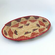 Vintage Coiled Red Green Southwestern Oval Oblong Shallow Basket  picture