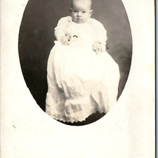 c1910s Funny Looking Baby RPPC Portrait White Bald Little Boy Cute Photo A254 picture