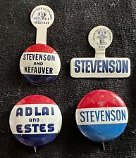 1956 Adlai Estes Presidential Campaign Pinback Buttons Tabs Union Made Lot of 4 picture