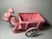 Vintage Pink Blow Mold Easter Bunny Pulling Cart Wagon picture