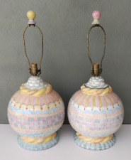 PAIR OF MACKENZIE CHILDS LARGE POTTERY TABLE LAMPS w/ ORIGINAL FINIALS picture