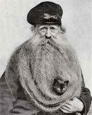 Old Man with Black Cat in his Beard Vintage Photograph Strange Weird Print E085 picture