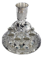 New gift Wine Fountain Kiddush & 8 Goblets Silver plate Judaica israel picture