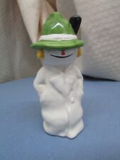 VTG GOEBEL WHITE CERAMIC WHOOSIT SNOW BOY CLOWN MIME GREEN HAT & TRENCH COAT picture
