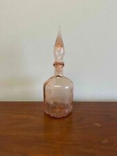 Vintage Mid Century Pink Crackle Glass Decanter Bottle With Flame Stopper picture