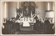 1910s NORWAY Photo RPPC Postcard WEDDING SCENE Church Altar Scene / Flags picture