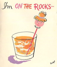 Vintage ROMANTIC Greeting CARD I'm on the Rocks Without You COCKTAIL Swizzle MCM picture