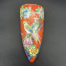 T.T. Takito Company 8.25” Wall Pocket Red With Birds & Flowers. Made In Japan picture