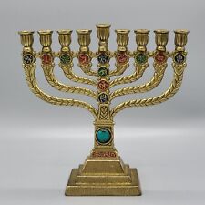 Vintage Brass Menorah Jerusalem 7 Arms Candle Holder Judiaca Israel picture