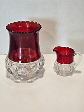 Vintage EAPG King's Crown Celery Vase and Creamer Thumb Print Ruby Stained Glass picture