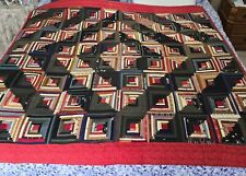 ANTIQUE 1900'S LOG CABIN BARN RAISING LIGHT AND DARK HAND STITCHED QUILT, MUSEUM picture