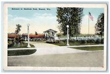 c1920's US Flag Street Lamp, Entrance to Shattuck Park, Neenah WI Postcard picture