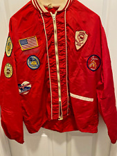 Vintage Jaycees Jacket Red Nylon Barstow, Calif. 1970s Patches - Size Large picture