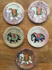 Set Of 5 Elephant Soap Stone Coasters~ India Hand Painted picture