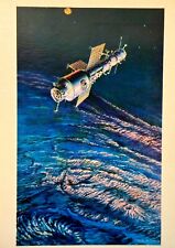 1978 Space Art Orbital Complex Salyut-4 spaceship Soyuz Vintage Postcard picture