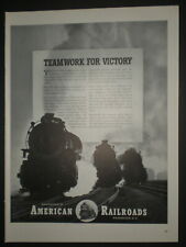 1942 TEAM WORK FOR VICTORY LOCOMOTIVE WWII vtg AMERICAN RAILROADS Trade print ad picture