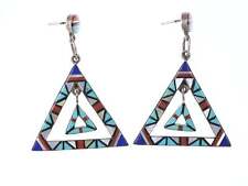 Vintage Zuni sterling Intarsia Inlay Chandelier earrings picture