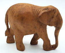 Vintage Hand Carved Folk Art Wooden Elephant Without Tusks Figurine picture