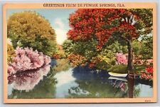 De Funiak Springs Florida~River Scene & Flowering Trees~Vintage Linen Postcard picture