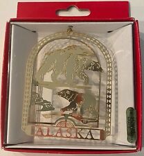Nation's Treasures 24K Gold Finish Brass Alaska State Bears Christmas Ornament picture