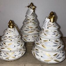 Temptations By Tara Light Up Christmas Trees- Set Of 3 White, Silver, & Gold picture
