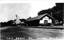 Real Photo RPPC Postcard CRIP Train Depot at Colfax Iowa Divided Unused picture