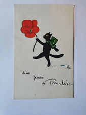 CPA Illustration RENE - Cat Black - Red Flower picture
