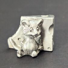 Vintage Pewter Collectible Miniature Mouse Leaning on Cheese 3/4