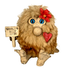 Vintage Wooden Troll World's Best Mom Wood Sign Hairy Valentine Gift Big Feet picture