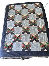 Handmade Butterfly Quilt Colorful Flowers Blues Pinks Queen Full Twin 58” By 80” picture